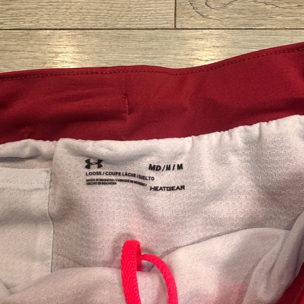 Under Armour Womens Medium Fly by 2.0 Running Shorts Pink Red Athletic Loose Fit - Picture 3 of 8